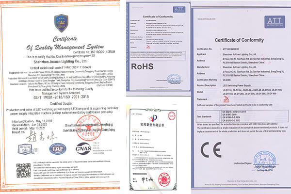Outdoor lighting certifications logos like CE, RoHS, IP66